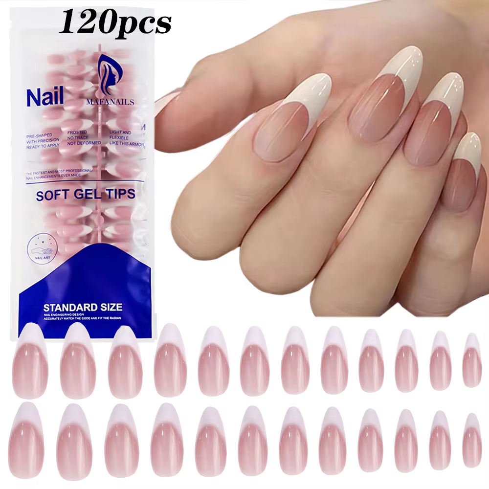 120 pièces rose moyen amande français faux ongles dégradé Design blanc français presse sur ongles co