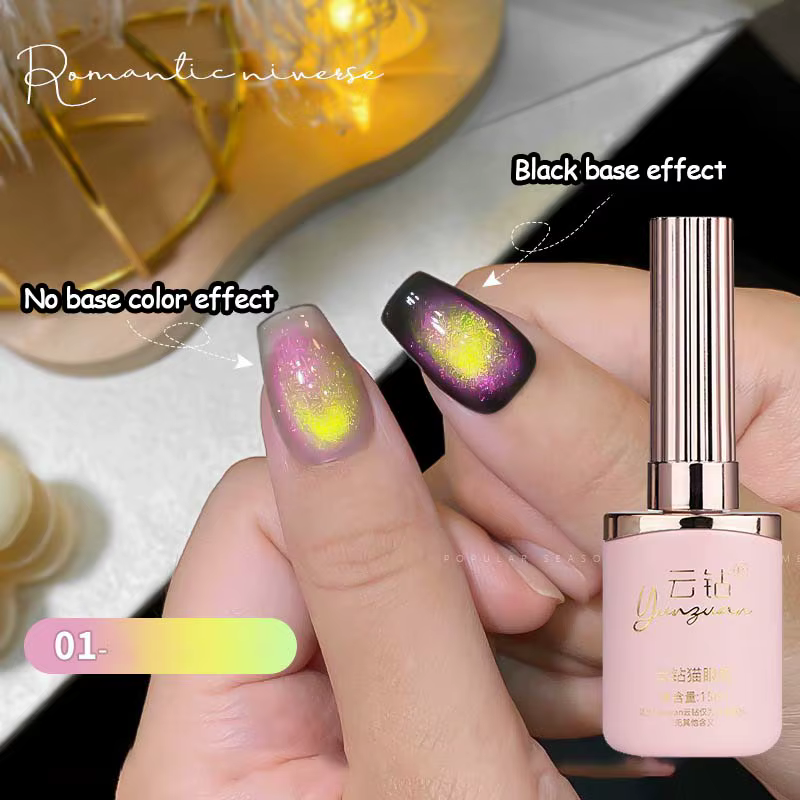 Gel Oeil de Chat Coloré Double Effet, Vernis à Ongles Magnétique UV Effet Oeil de Chat Univers Roman