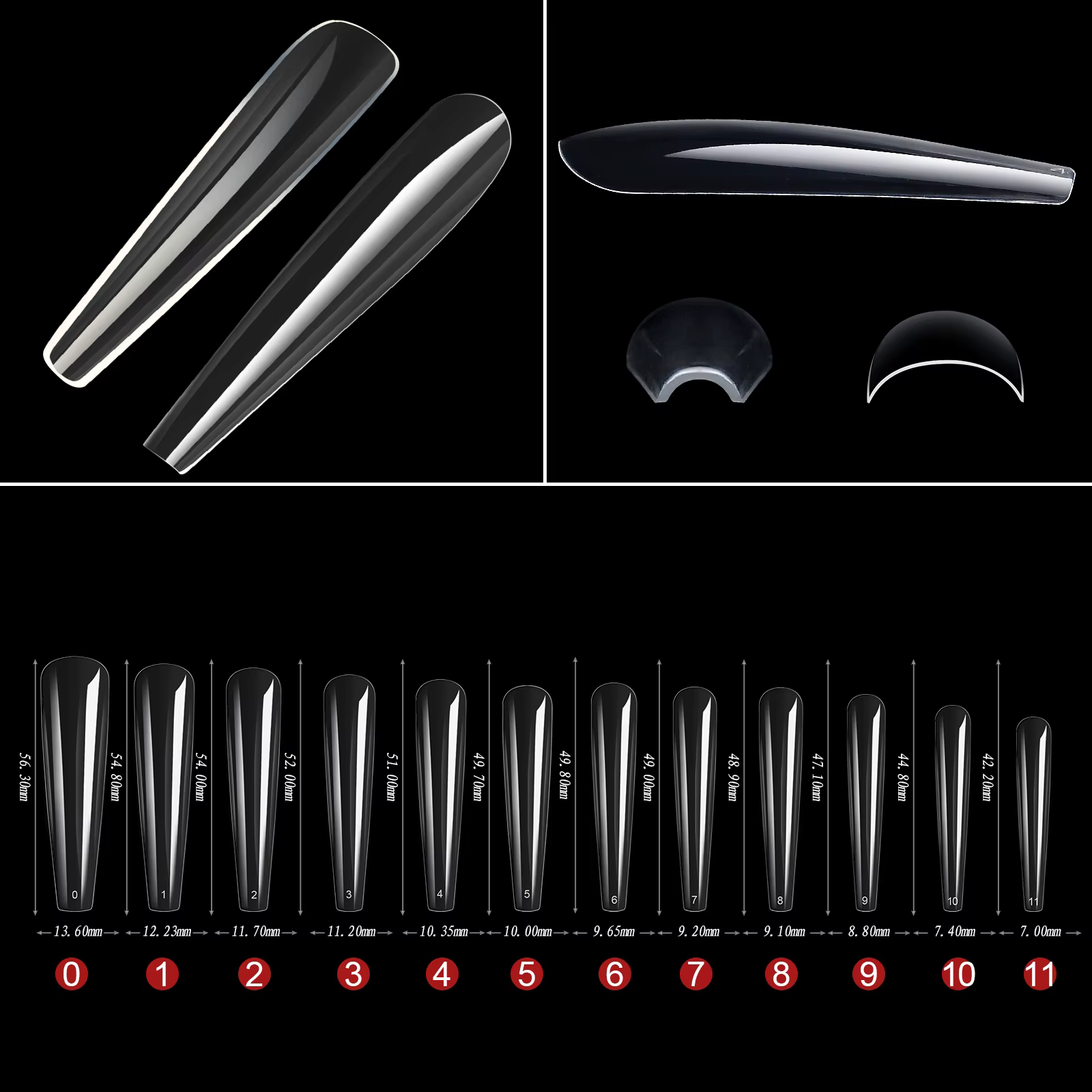 240 pièces/boîte coffins transparents avec faux autocollants pour ongles en denim extra-long pour po