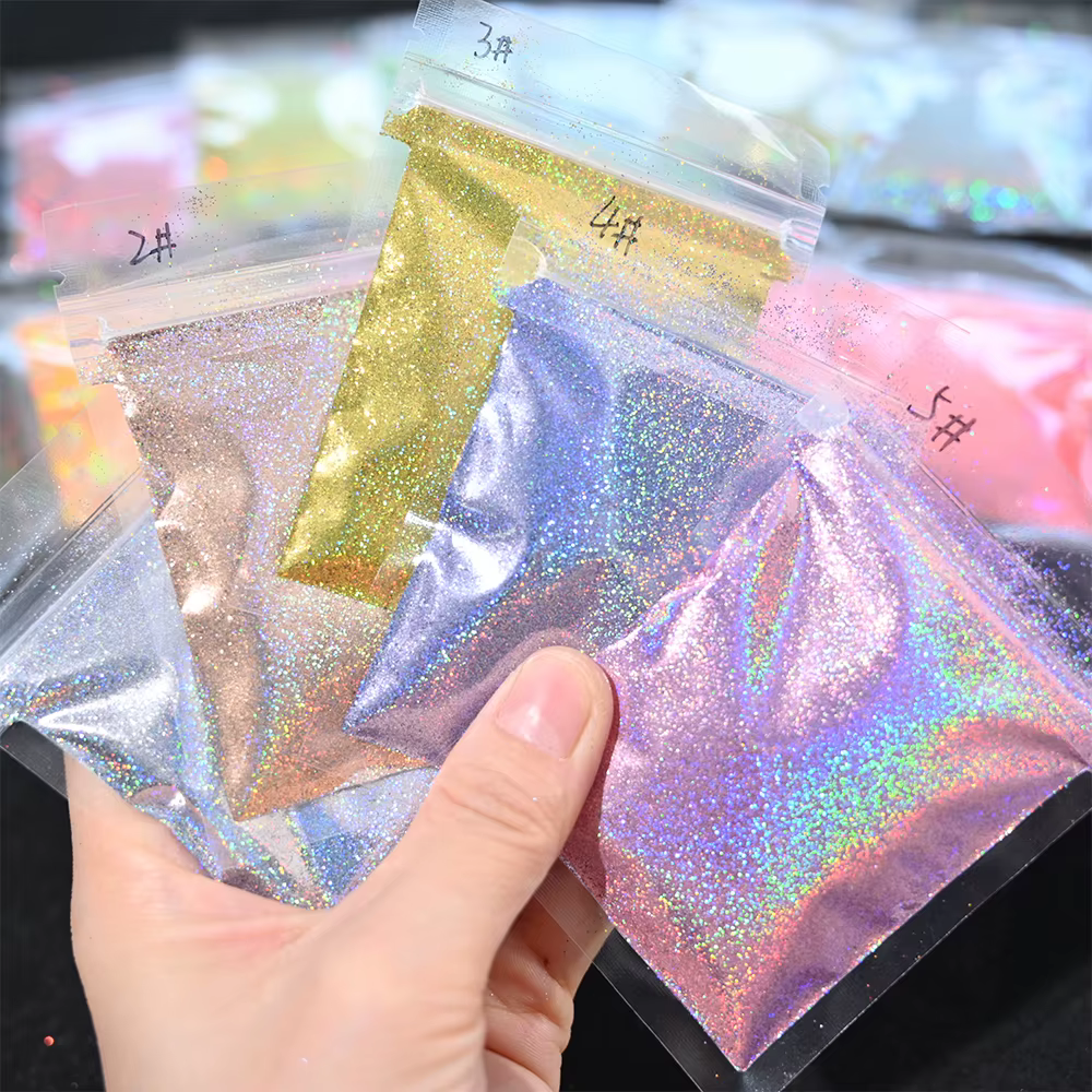 Paillettes holographiques Laser arc-en-ciel pour ongles, 0.2MM, poudre scintillante pour ongles, 10G
