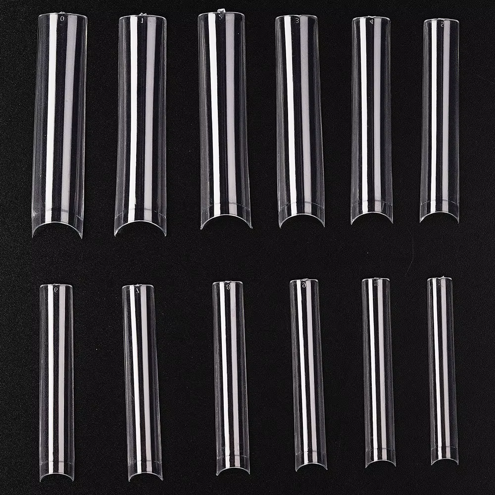 Faux ongles longs en forme de cercueil/carré en acrylique, demi-couverture, pointes droites et incur
