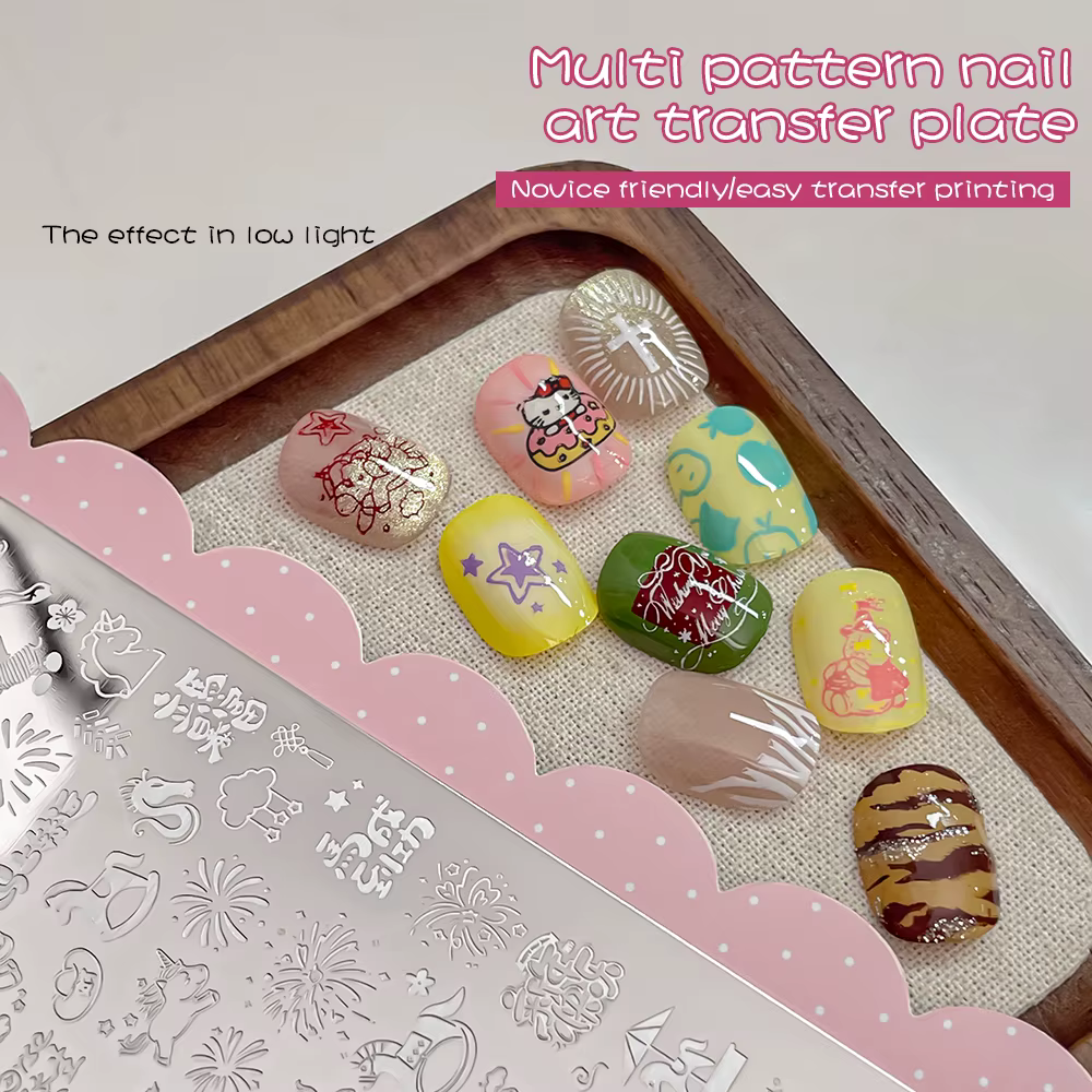 Kaniu – panneau d'impression d'ongles pour fille, cœur, fleur, bord ondulé, Rose, papillon, autocoll