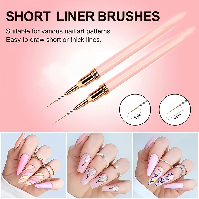 Ensemble de pinceaux pour vernis à ongles gel UV, 5 pièces, 7/9/11/15/25mm, rayures françaises, pein