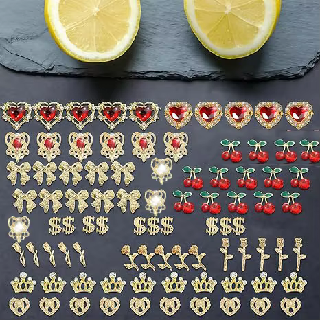 Ensemble de décoration artistique en or 3D Y2K, 48 pièces, breloques comprenant des strass en forme