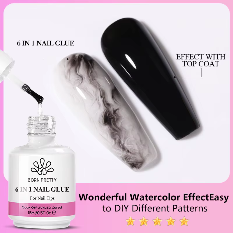 BORN PRETTY 15/10ML 6 en 1 Gel de colle pour ongles pour ongles acryliques tremper Gel de Base couch