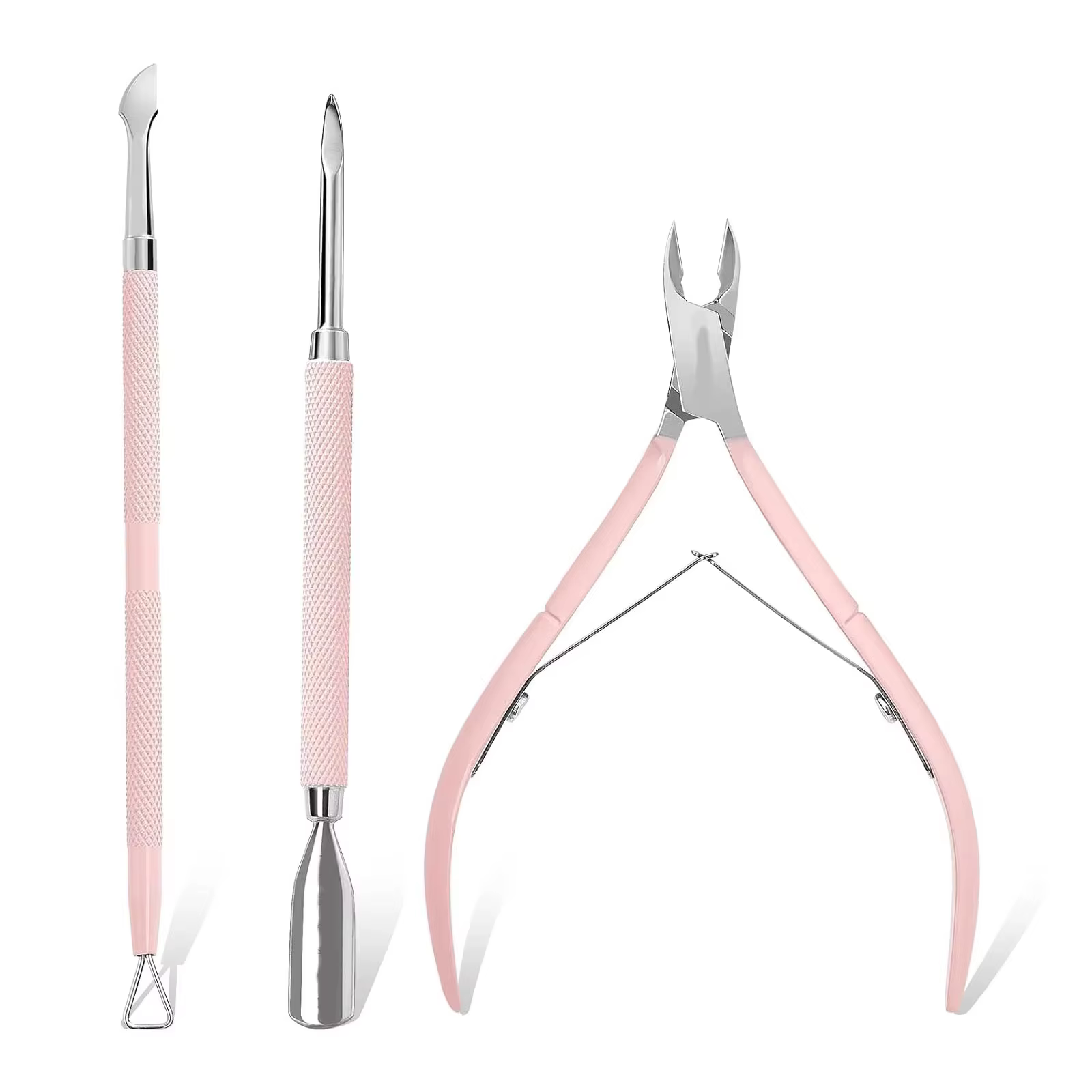 Coupe-cuticules Makartt avec tige de poussée, 3 pièces, pinces à cuticules roses, outil professionne