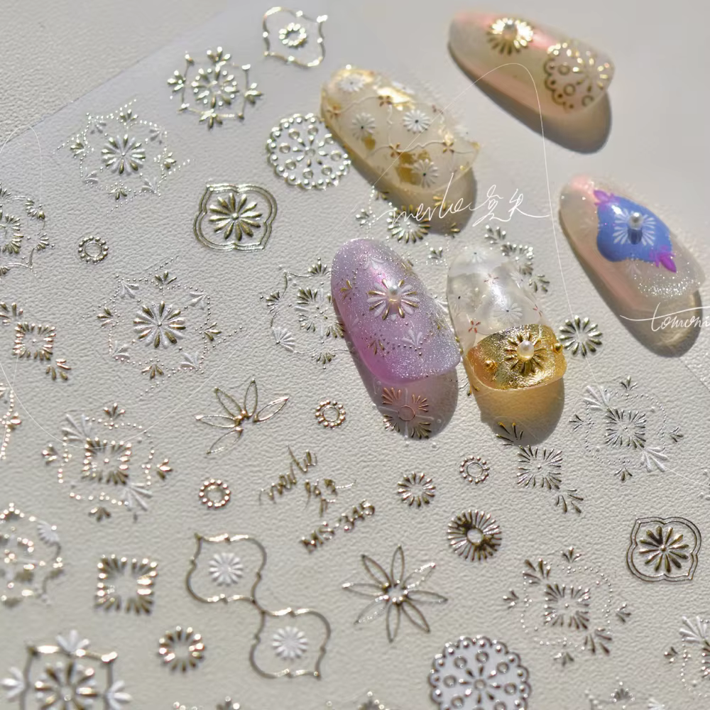 Autocollants pour Nail Art 5D, sceptre doré élégant, magnifique pierre précieuse de luxe, motif cour