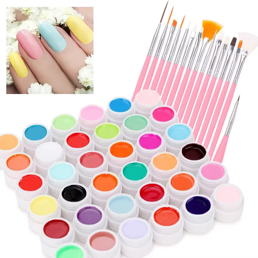 Kit de peinture Gel pour Nail Art, 36 couleurs, avec 15 pinceaux pour peinture, dessin, UV LED, Comp
