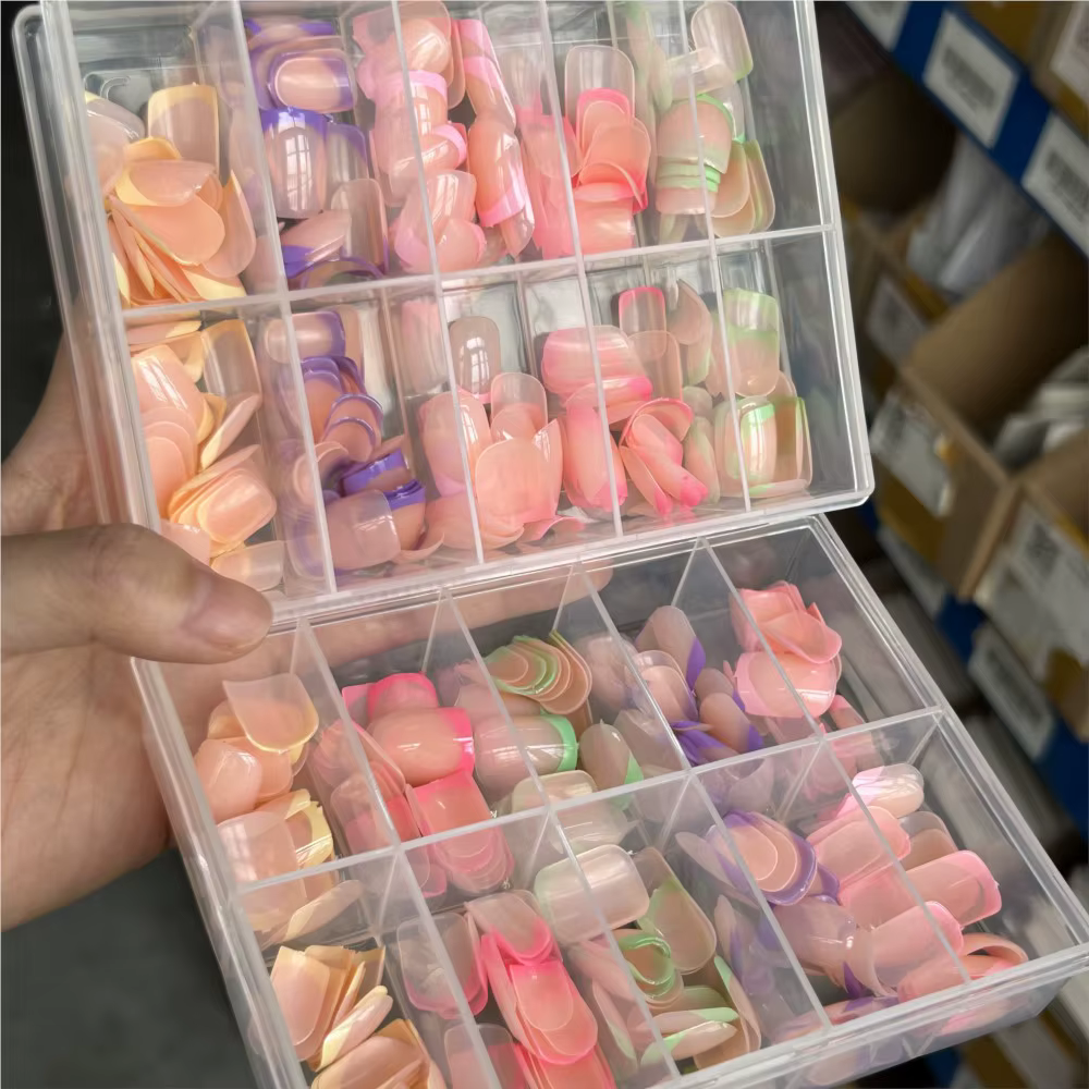 1 boîte couleur bonbon français court carré faux ongles rose/vert/violet couverture complète Macaron