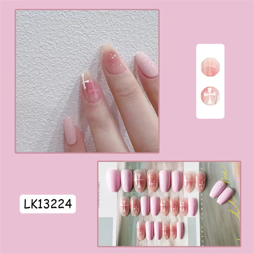 Faux ongles adhésifs faits à la main, simple, frais, petite fleur, art de l'onglerie, perfectif, pre