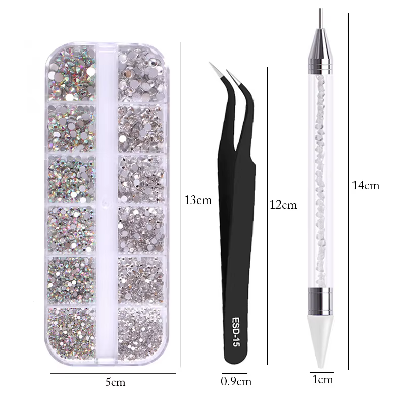 nail art  accesoires ongle decoration strass ongle Strass multi-tailles 3D cristal, 3 pièces/ensembl