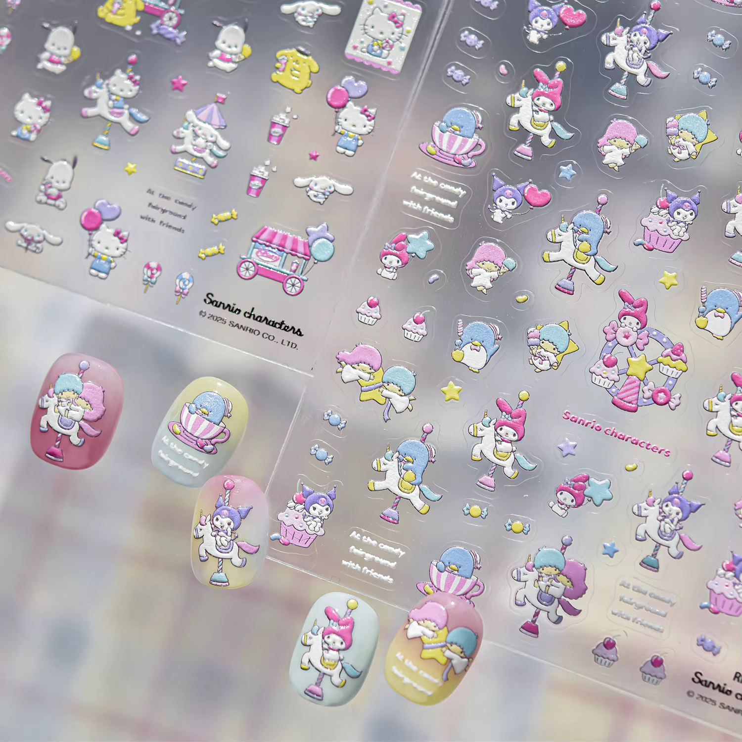 1 pièces nouvelle famille Sanrio dessin animé 5D en relief autocollant pour ongles mignon Hello Kitt
