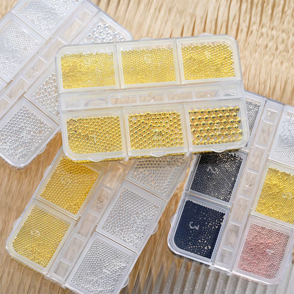6 grilles 6 tailles de perles métalliques dorées, breloques pour Nail Art, perles de Caviar 3D pour 