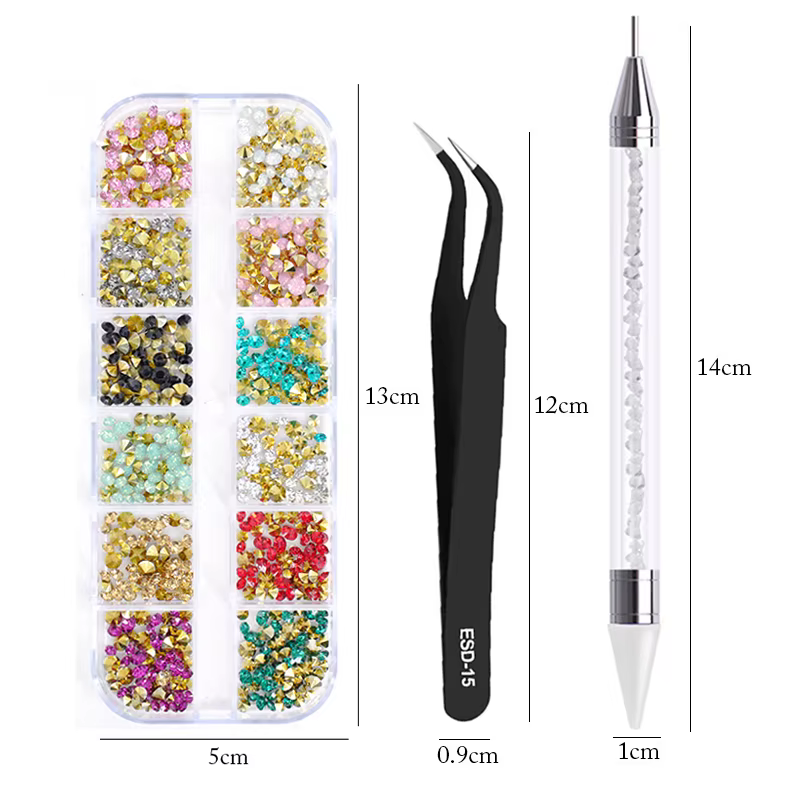 nail art  accesoires ongle decoration strass ongle Strass multi-tailles 3D cristal, 3 pièces/ensembl