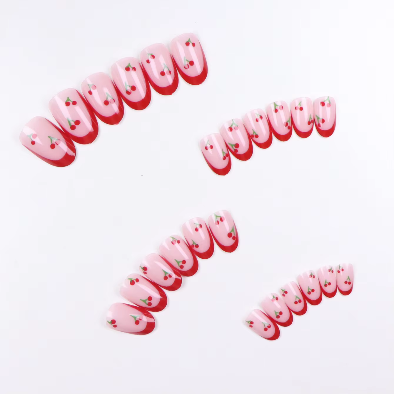 24 pièces mis à niveau votre look avec un ensemble de faux ongles cerise amande à bords rouges 1 lim