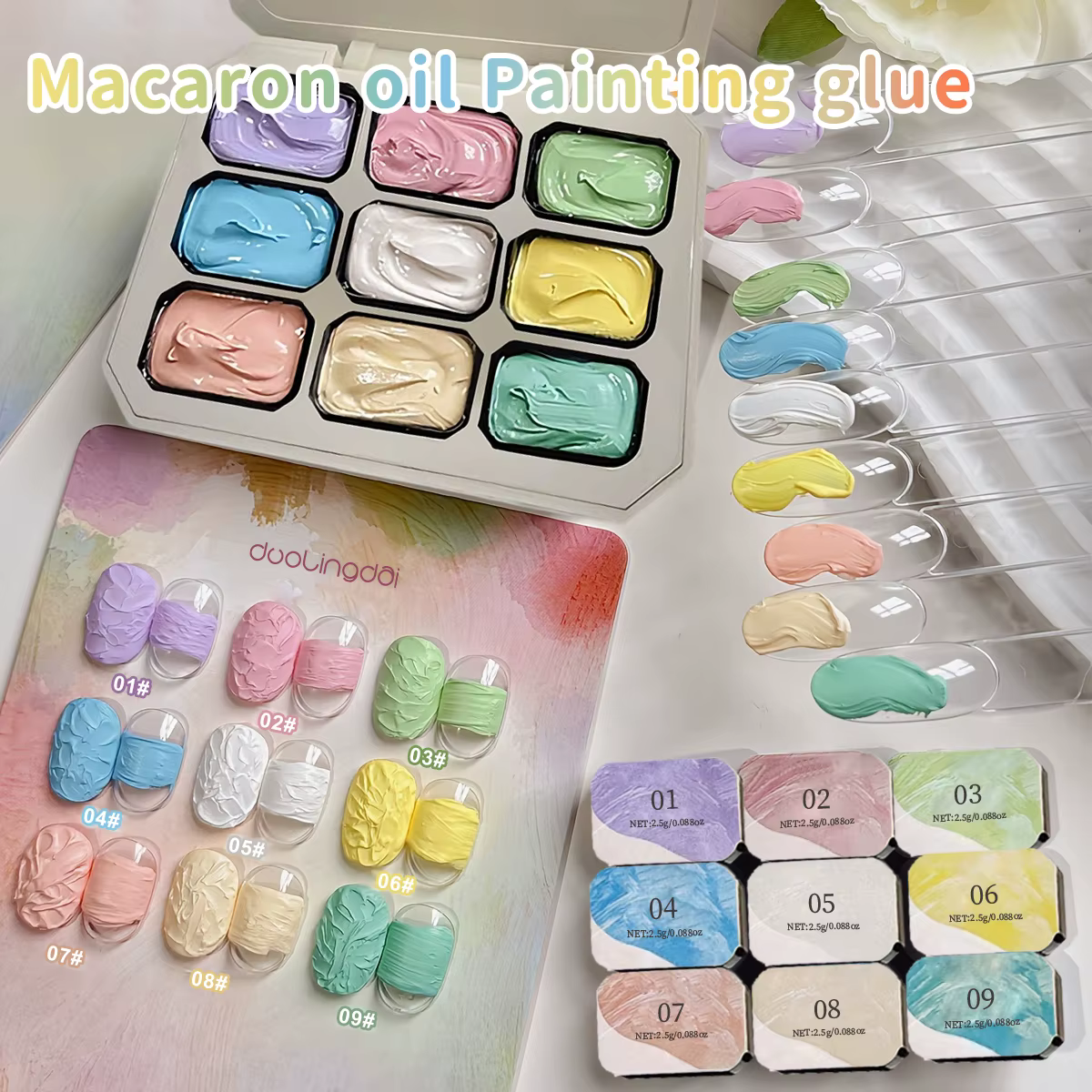 Ensemble complet de Gel de peinture à l'huile Macaron à 9 grilles, peinture à l'huile de Macaron en 