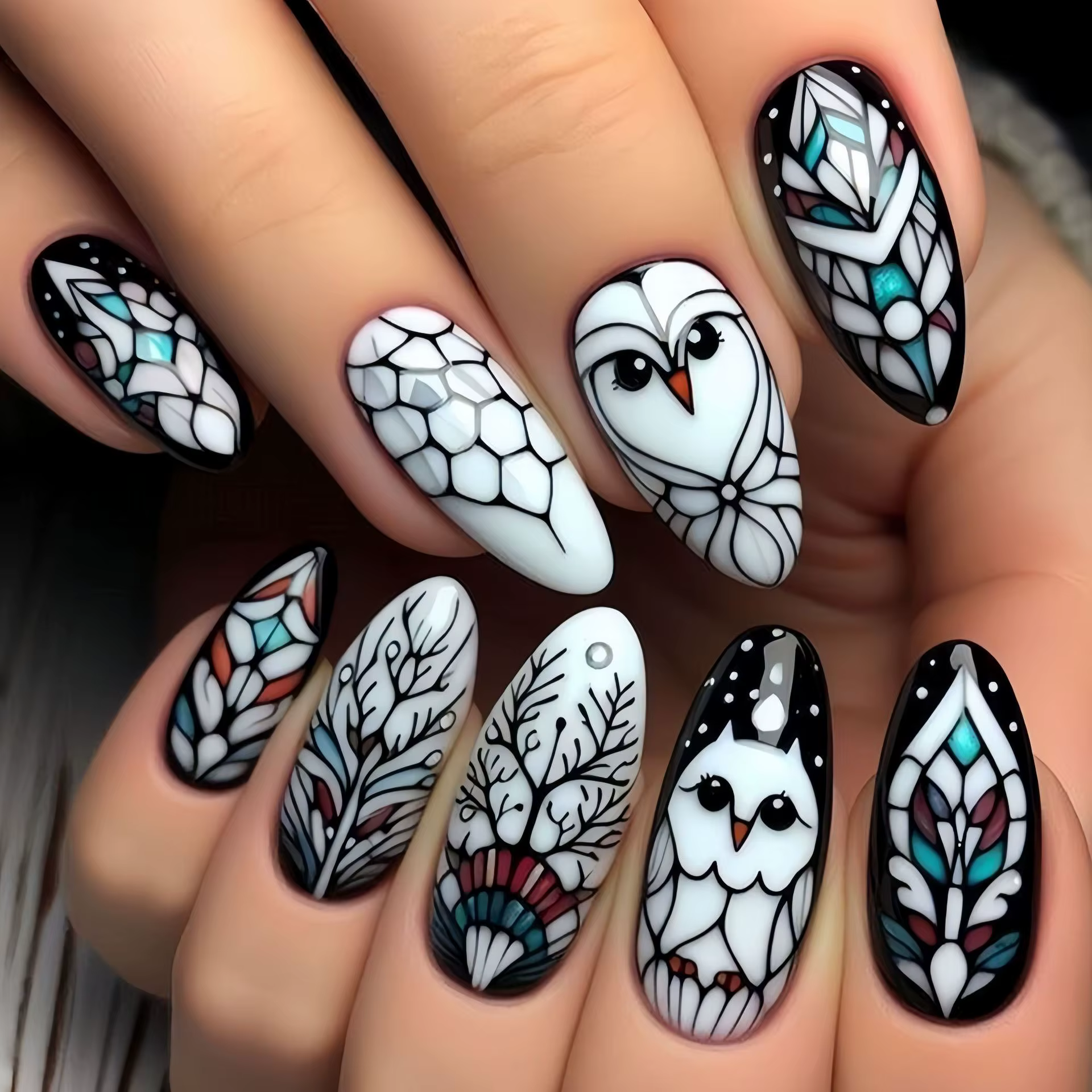Faux ongles mi-longs pour femmes et filles, fleurs papillon, design hibou mignon, pointes carrées en
