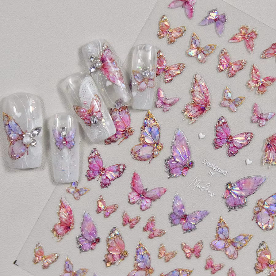 Autocollants pour Nail Art papillon aurore en relief 5D, 1 pièce, autocollants auto-adhésifs pour dé