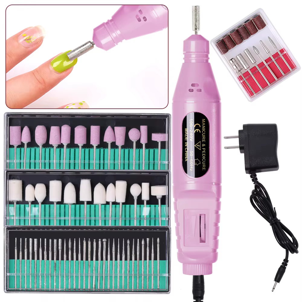 LINMANDA 6 en 1 Kit de forets à ongles électriques enlever polisseuse manucure lime à ongles Portabl
