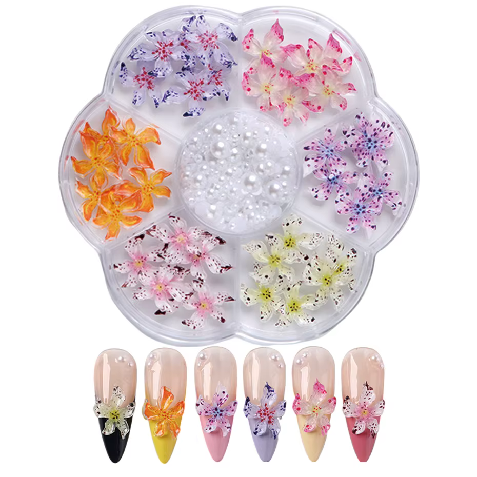 Kit de Décorations pour Ongles : Léopard, Lys, Fleur de Glace, Perles Mixtes, Résine – Accessoires p
