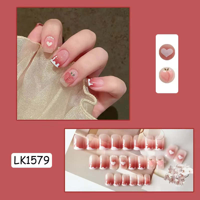 Faux ongles roses à pression, motifs d'ongles, longs pointes, formes avec bâton de colle, autocollan