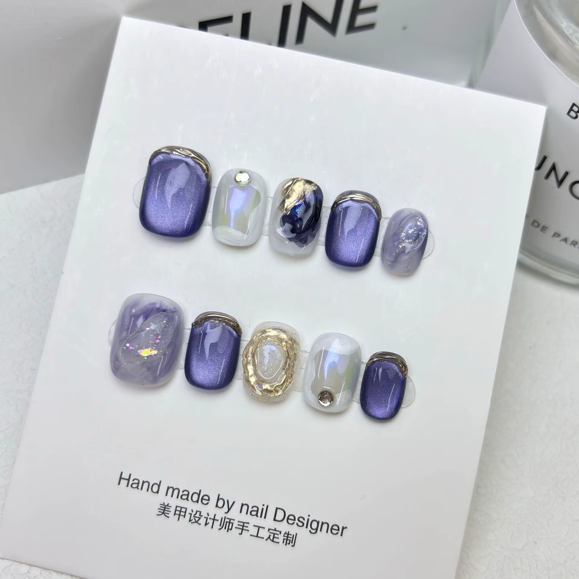 10 pièces/ensemble ongles à pression bleu rêveur faits à la main forme de Ballet courte dégradé et c