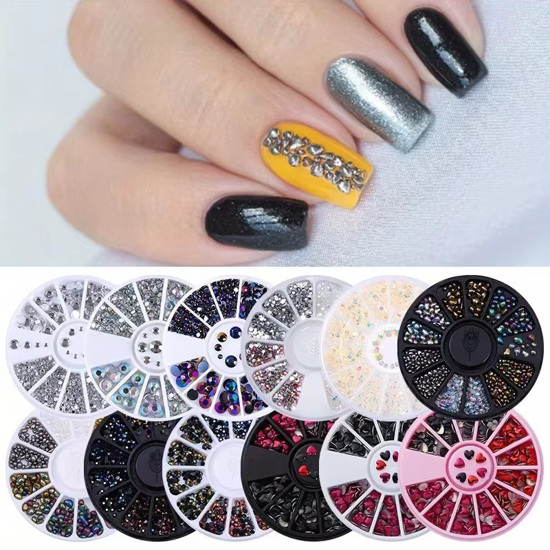 Pièces pour ongles, strass à paillettes, pierres précieuses en cristal, bijoux, perles, accessoires