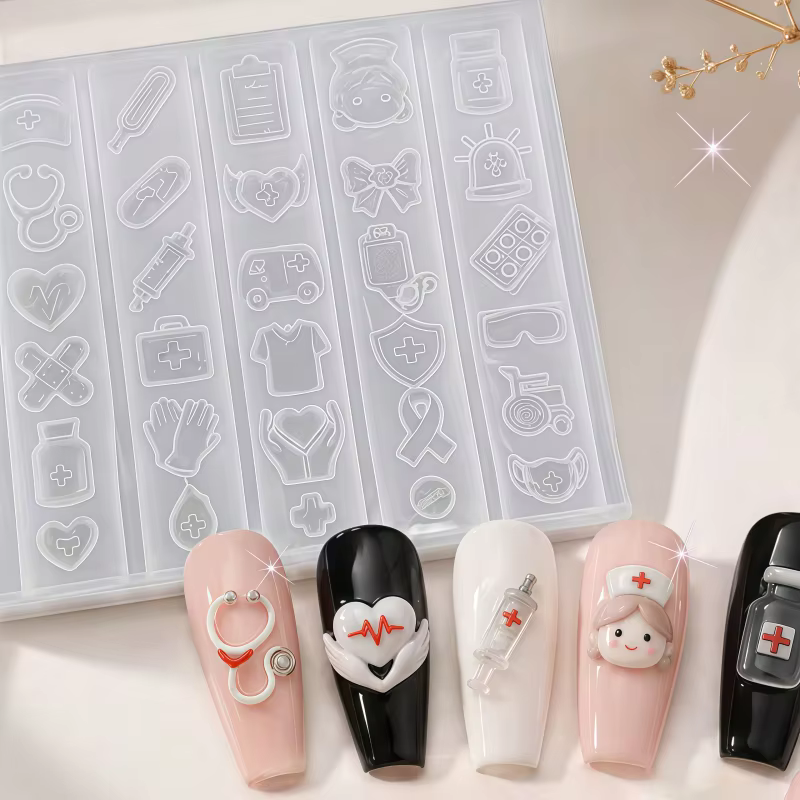 Moule en silicone pour accessoires d'ongles, motif infirmière chien de dessin animé, outil médical, 