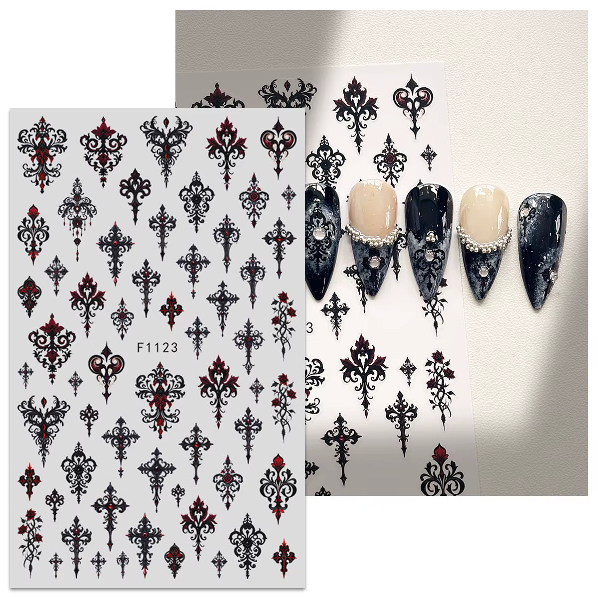 Autocollants pour nail art de style gothique foncé, faciles à appliquer pour la décoration des ongle