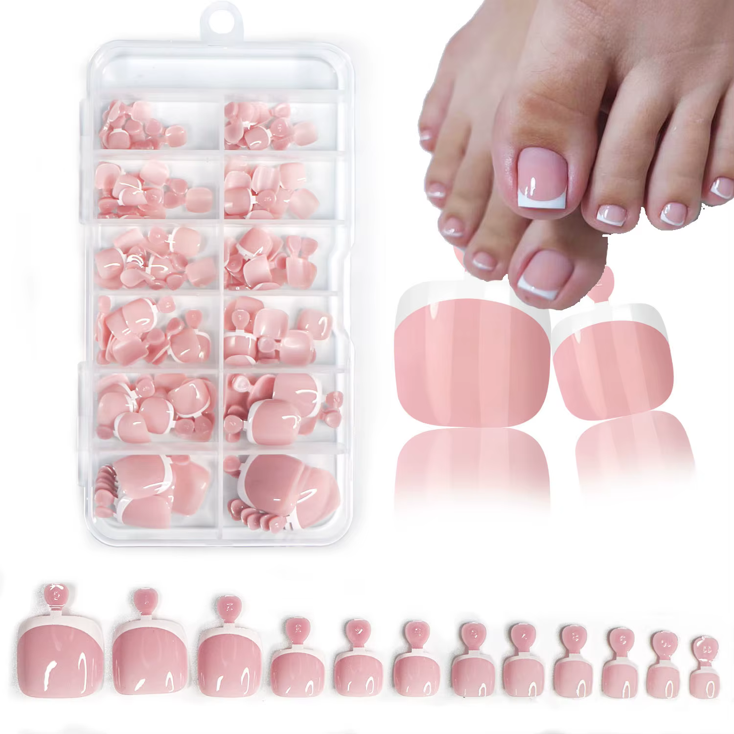 120 pièces brillant nu rose français presse sur ongles ensemble 1 * boîte court français carré faux