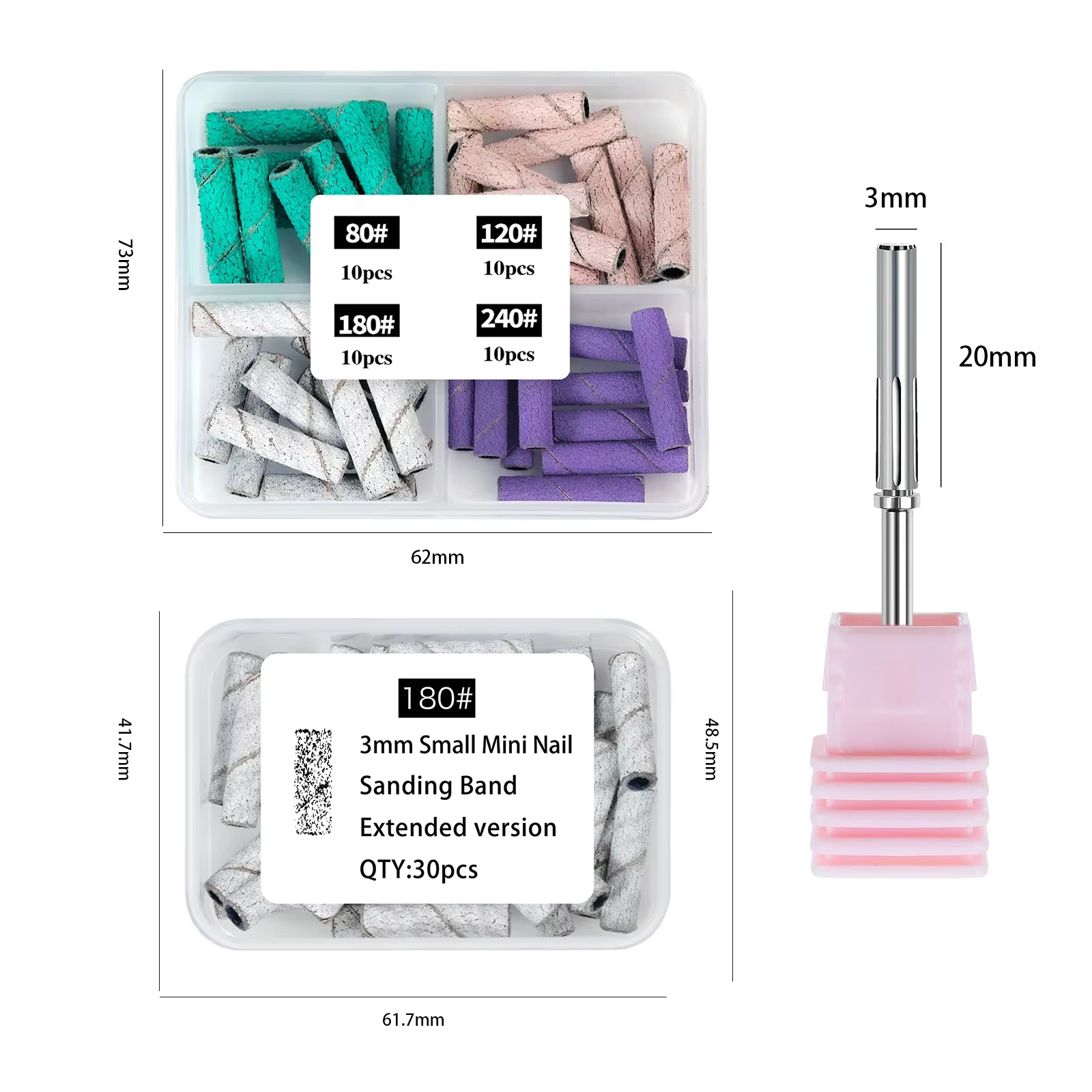 30/40PC 3mm Mini ensembles de bandes de ponçage Extra longues pour l'élimination du Gel acrylique et