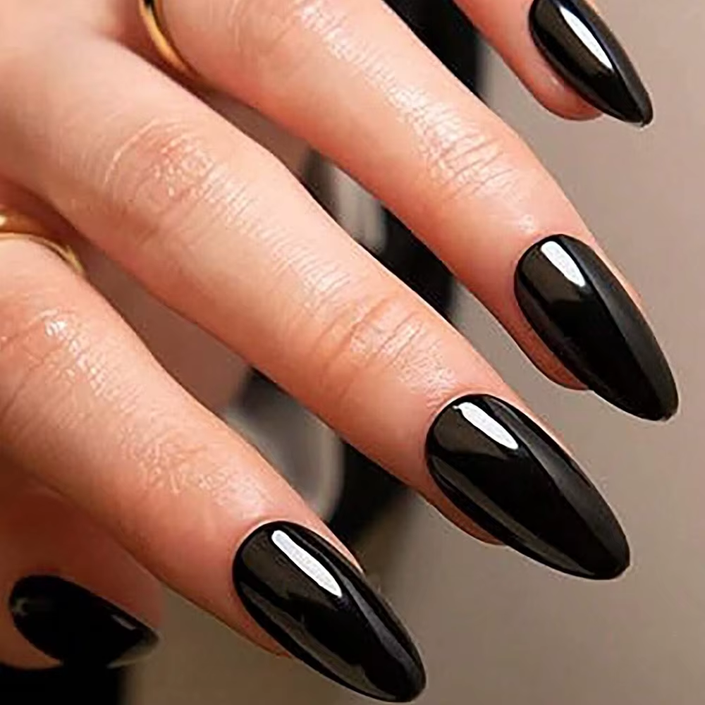 100 faux ongles en amande à presser, longueur moyenne, noirs mats, pour extension d'ongles artificie