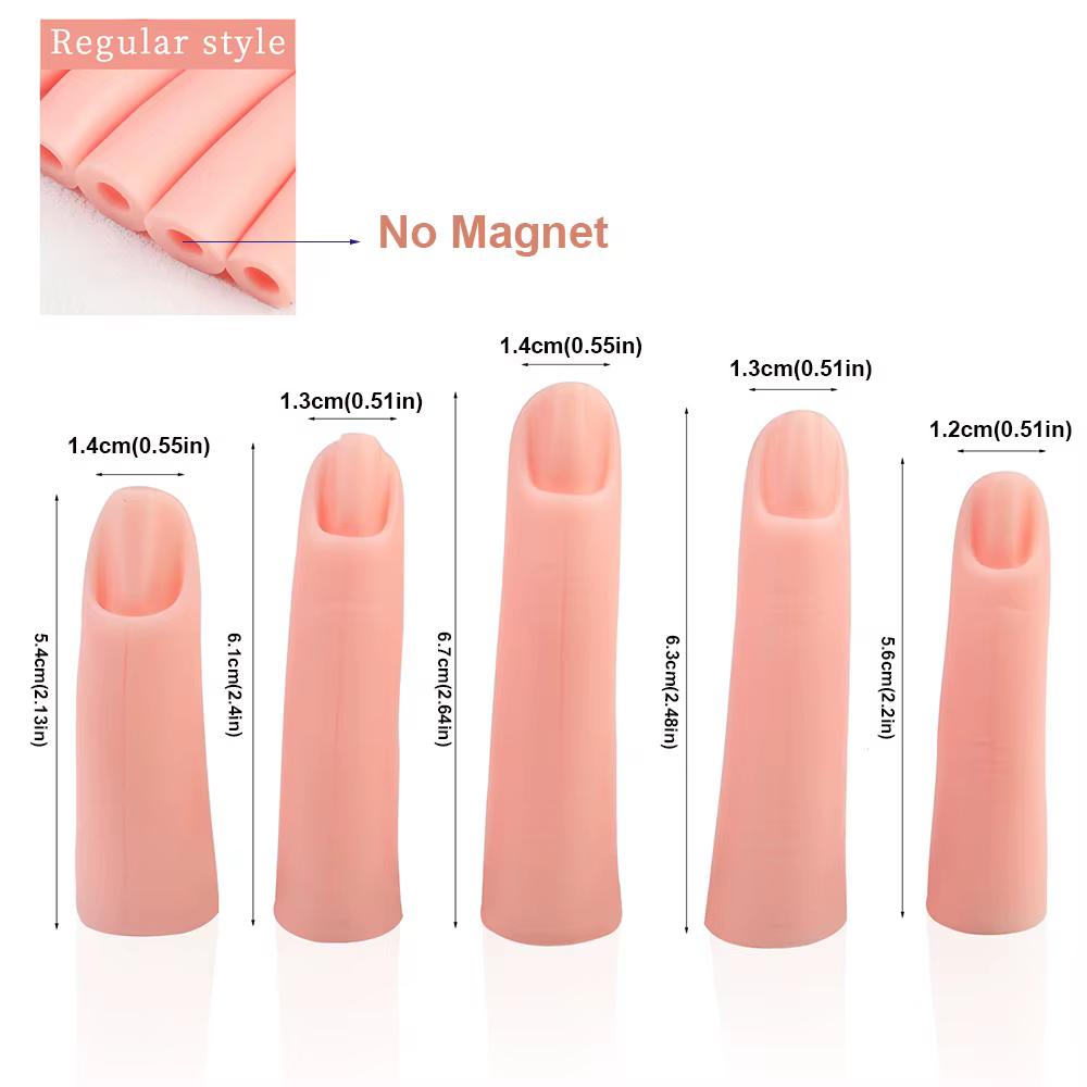 5 pièces/ensemble, Faux doigts naturels en silicone, formation nail art, manucure, modèle pratique, 