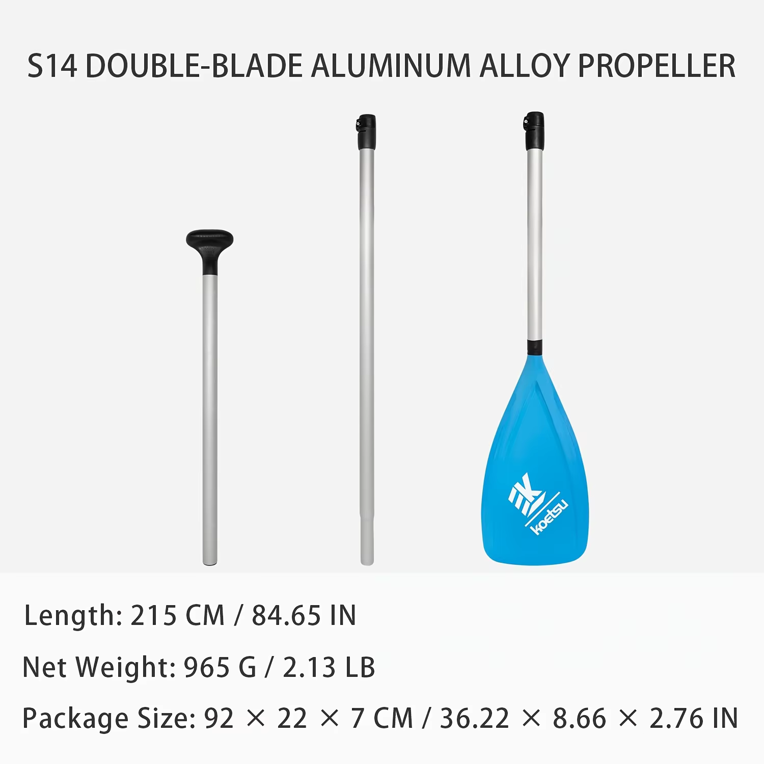 Pagaie en alliage d'aluminium KOETSU S14, design à lame courbée, protection des bords en TPE, durabl