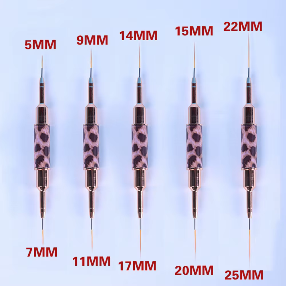 Pinceaux pour Nail Art imprimé léopard, 5-25mm, Double doublure, dessin à rayures, peinture, pinceau