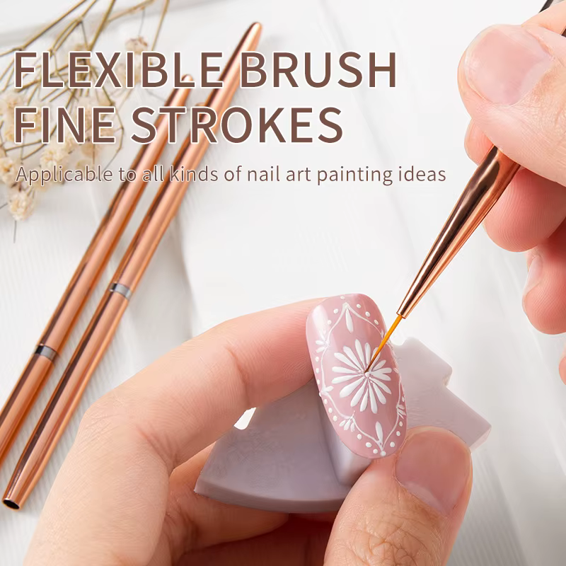 Ensemble de pinceaux de peinture pour nail art, outils de manucure, couleur or rose, 7/9/11mm, 3 piè