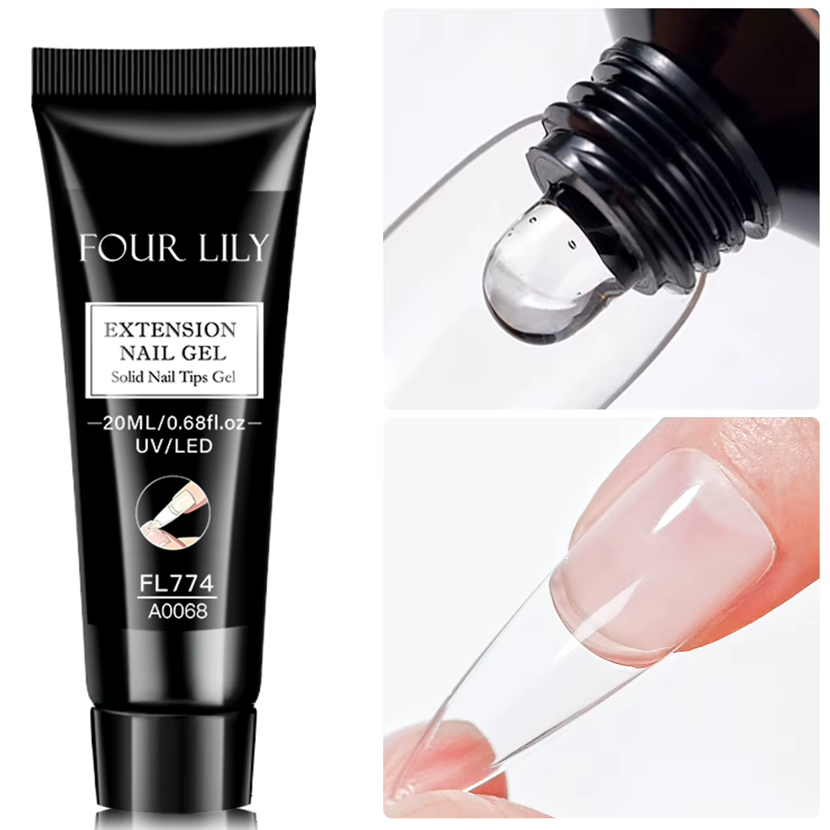 Gel solide pour ongles de 20 ml pour ongles à presser, gel adhésif 3 en 1 pour faux ongles, gel acry
