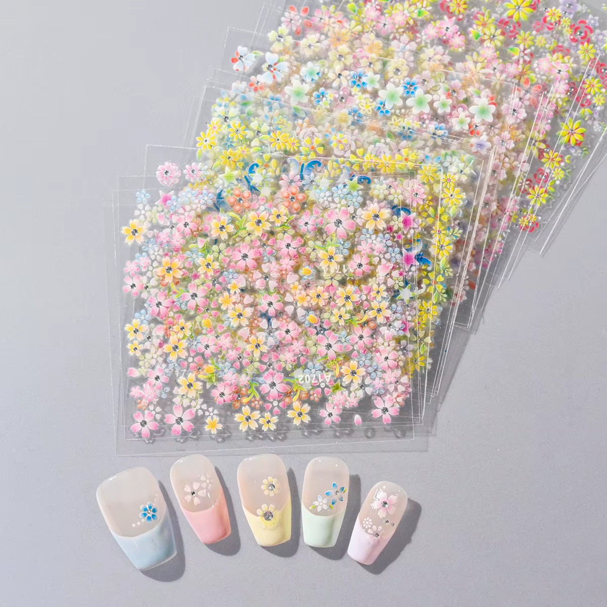 Ensemble d'autocollants pour ongles fleur avec diamant, 24 pièces, autocollants 3D pour Nail Art, mo