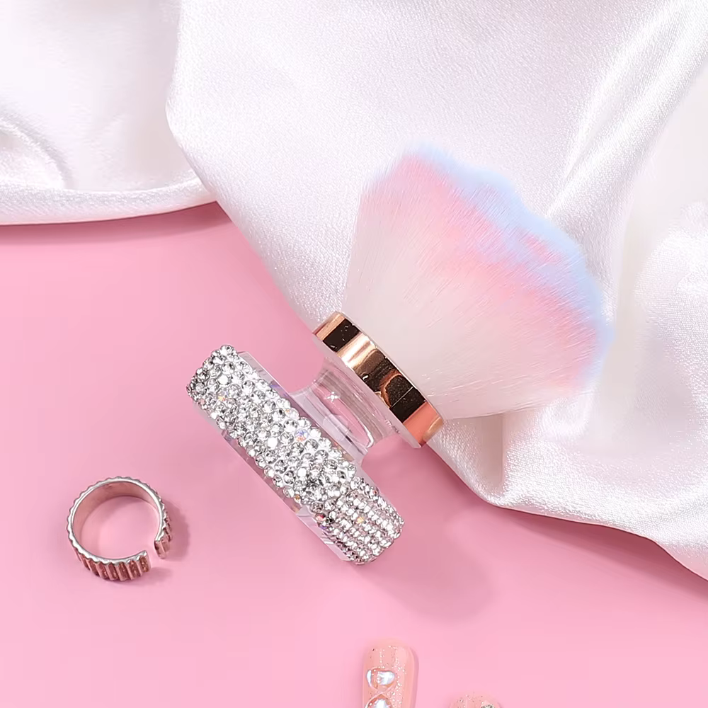 Brosse à poussière pour ongles ornée de strass, outil de nettoyage pour Nail Art, fournitures de man