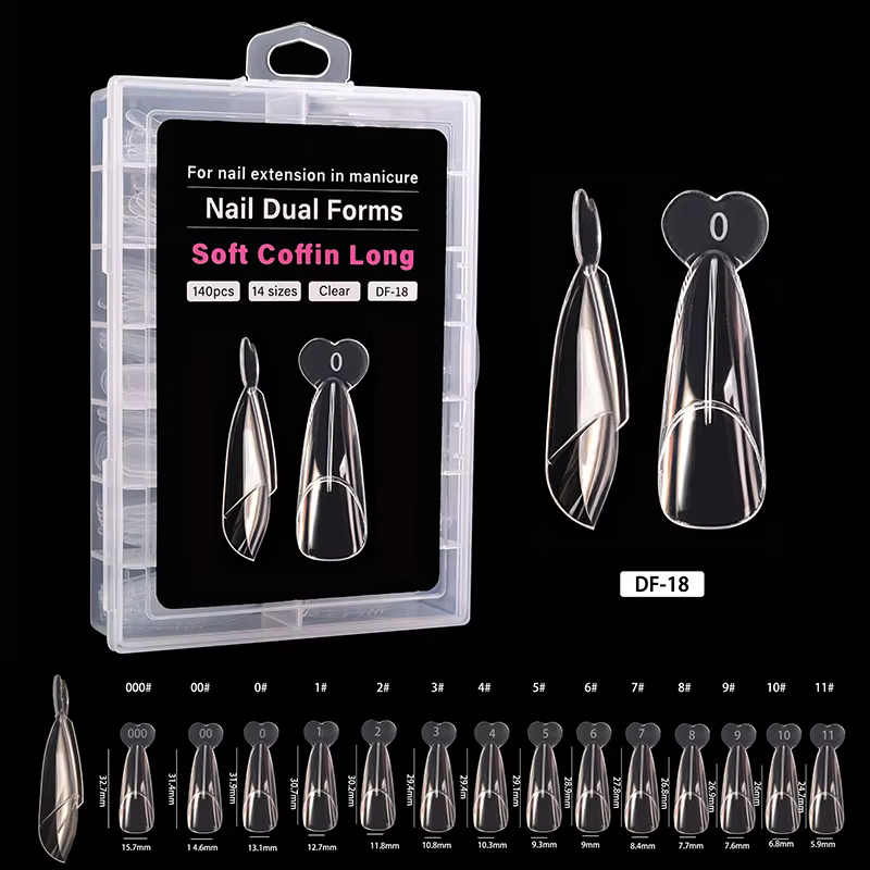 Formes à ongles françaises, système double forme, moules transparents pour extensions d'ongles, 14 t