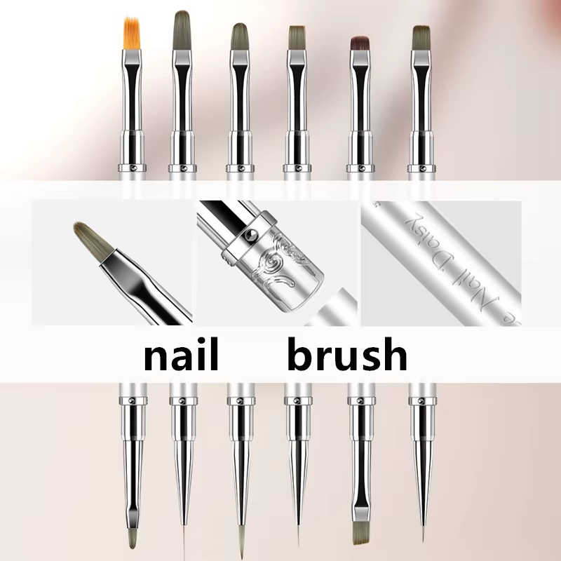 Brosse à ongles à Double tête avec manche en métal, brosse de revêtement, stylo de peinture, brosse