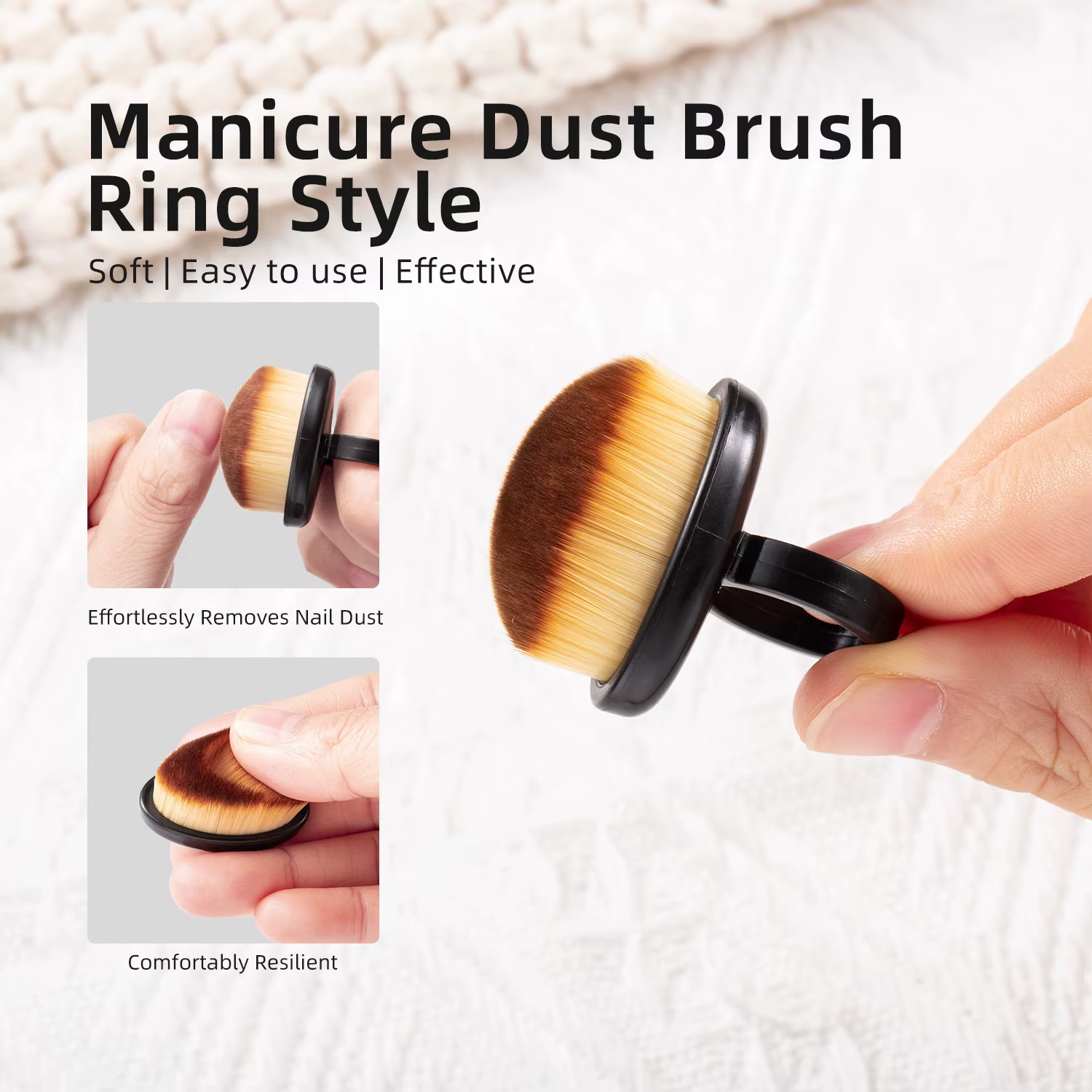 Brosse de nettoyage de la poussière de manucure, plumeau d'anneau de doigt, cheveux doux, vernis à o