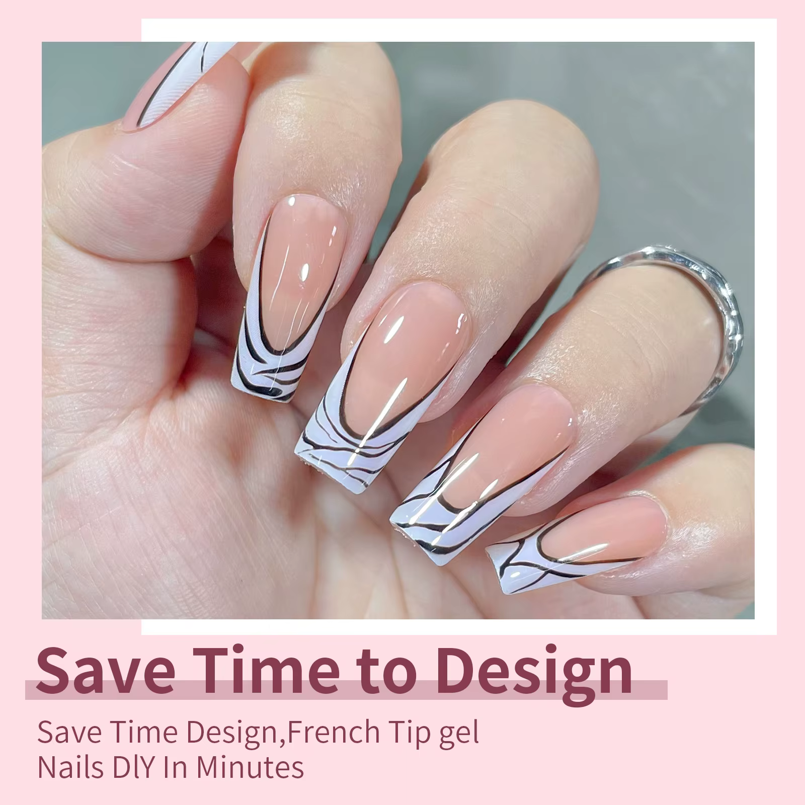 Faux ongles français en acrylique, armure carrée moyenne, couverture complète, pointes pouvant être