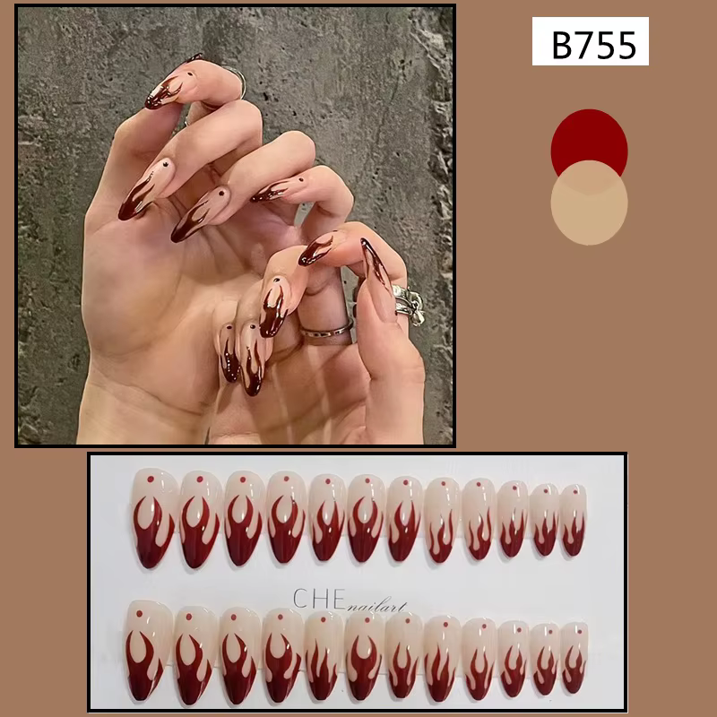 Vin rouge faux ongles conseils longue tête pointue brillant presse sur ongles portable couverture co