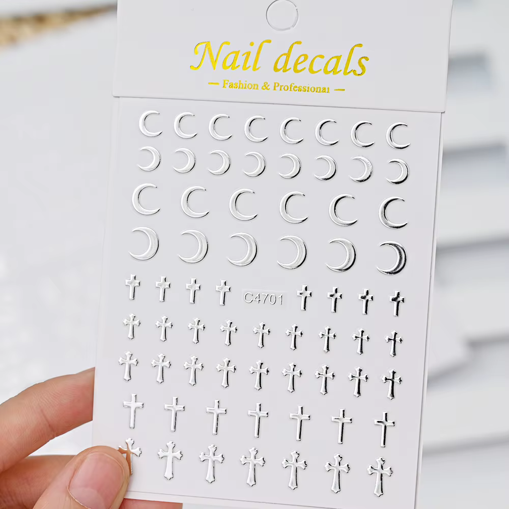 Autocollants pour ongles en métal argenté, 6 feuilles, étoiles métalliques 3D, autocollants pour Nai