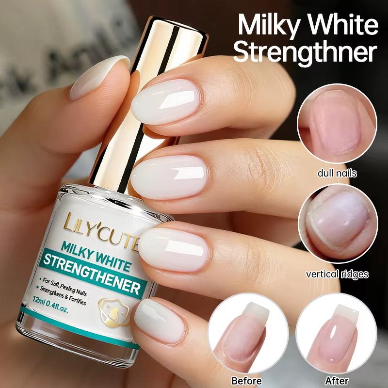 LILYCUTE 12ML Vernis à Ongles Soin des Ongles Rose Blanc Laiteux Renforceur Effet 3 en 1 Longue Duré