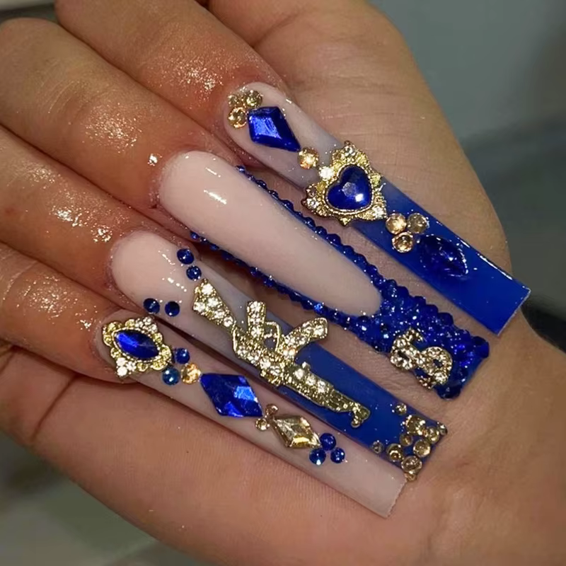 Faux ongles français Sweet Cool Spice Girl souhaits on N64.Black, N64.Y2k, étoile, paillettes, diama