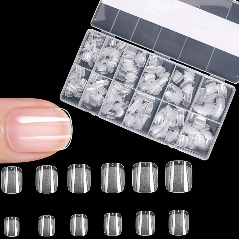 600 morceaux de faux ongles, effet mat et semi-mat, forme de cercueil français en amande, forme carr