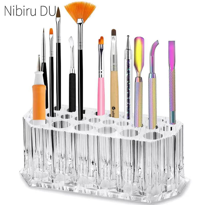 Organisateur de brosses à ongles en acrylique, 26 trous, Kit de Nail Art, outils de rangement, maqui