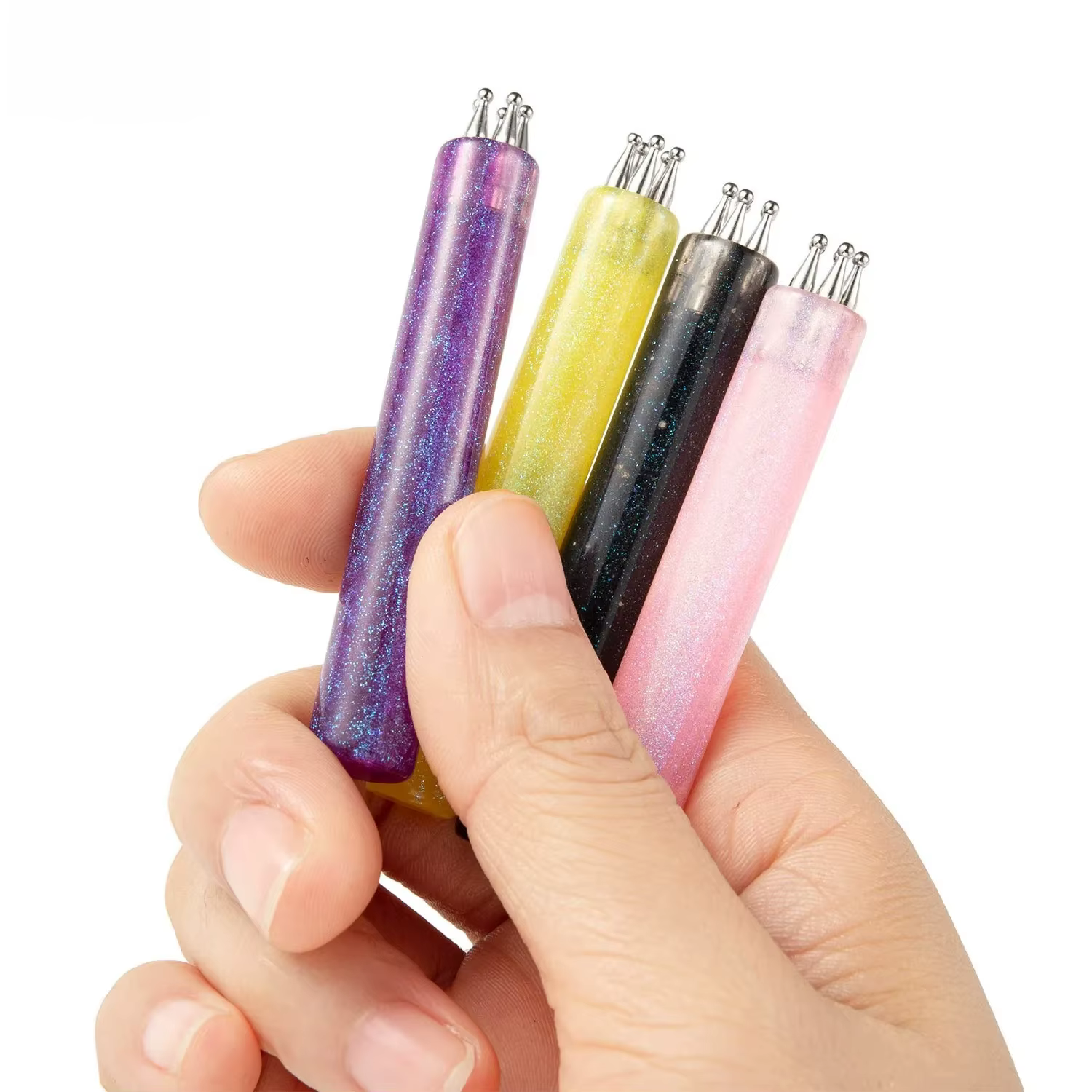 Stylo à points pour nail art à 5 pétales, pointe fine, pinceaux pour strass, manche pailleté, outils